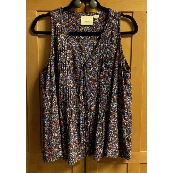 Anthropologie Maeve Shirt Small Sleeveless Abstract & Colorful Design w/ Buttons - Picture 3 of 8
